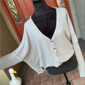 Urban Outfitters Oversized Gray V-Neck Button-Up Sweater